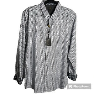 A.K.A.  silk look dress shirt .Small,MED,LG ,1X., two tone contrasting cuff